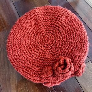 Zara Kids Girls French Beret Knit Fall Rust Orange Hat Rosettes Madeline